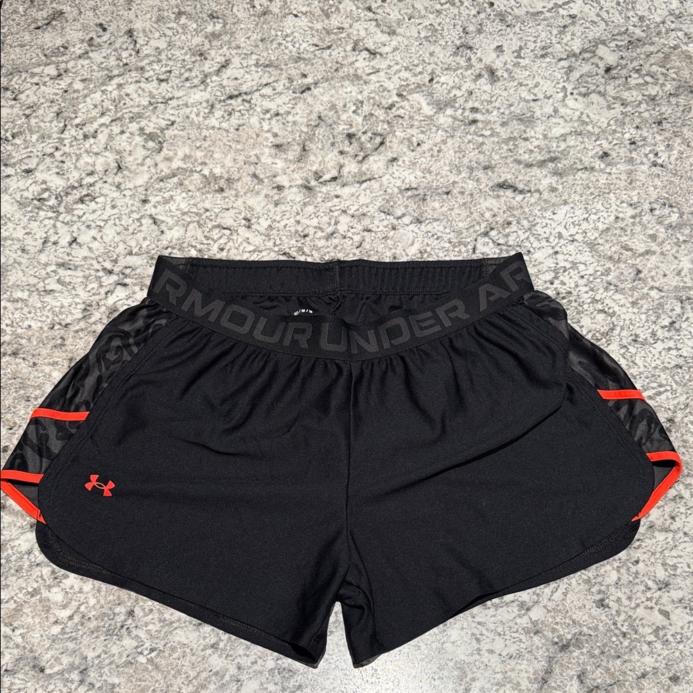 Under Armour Women's Black Shorts with Neon Pink/Camo Accents
